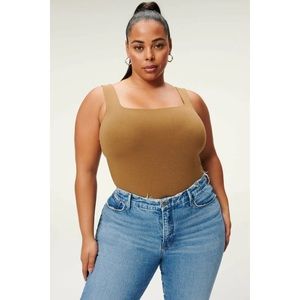 Good American Modern Tank Bodysuit Sepia Size 4 XL Brown Square Neck Thong New